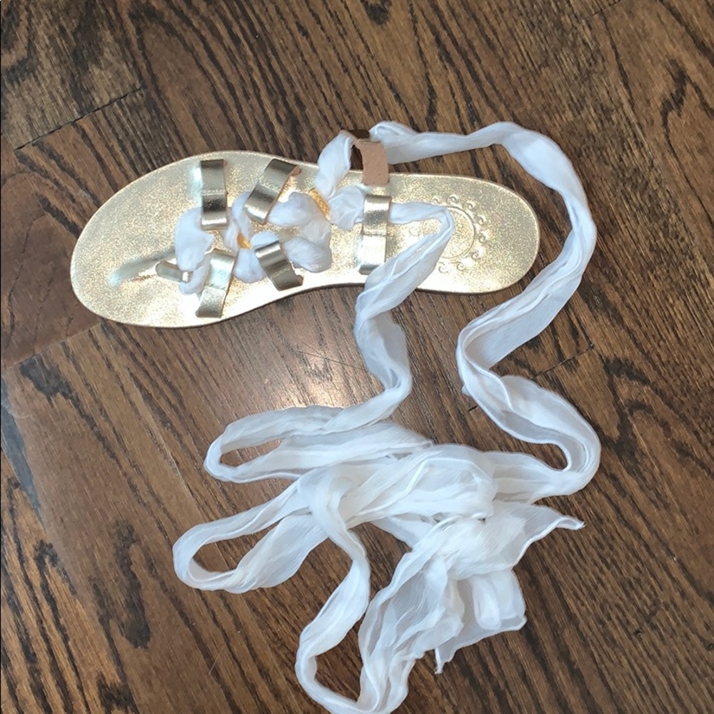 New Leather handmade sandals- silk ribbons USA 10